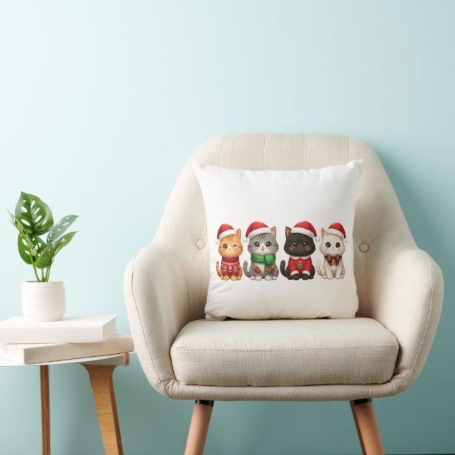 Schattige 4 Kerstkatten - Kerstkattenontwerp Kussen (Stoel)