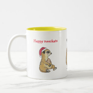 Schattige 4 Meerkats Kerstvakantie Koffie Cacao Mo Tweekleurige Koffiemok