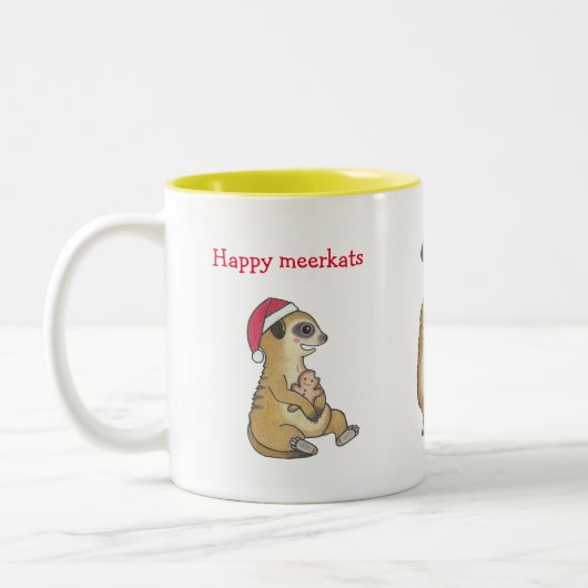 Schattige 4 Meerkats Kerstvakantie Koffie Cacao Mo Tweekleurige Koffiemok (Links)