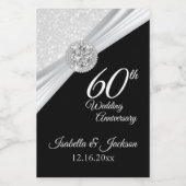 Schattige 60e / 75e Diamond Glitter Jubileum Wijn Etiket (Enkel label)