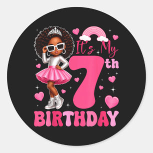 Schattige 7e verjaardag Afro meisjes verjaardag 7 Ronde Sticker
