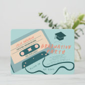 Schattige 80's Blue Cassettebandje Music Afstudere Kaart (Staand voorkant)