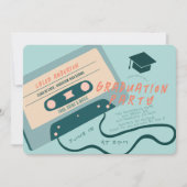 Schattige 80's Blue Cassettebandje Music Afstudere Kaart (Voorkant)