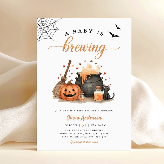 Schattige A Baby brouwt Halloween Baby shower Kaart