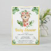 Schattige Aandoenlijke Bloem Sloth Meisje Baby Sho Folie Uitnodiging (Staand Voorkant)