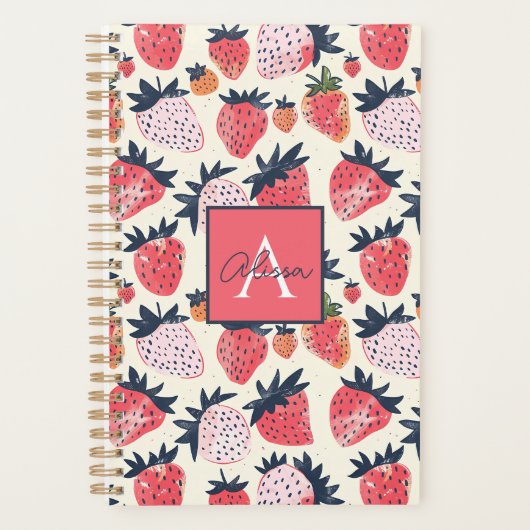 Schattige aangepast aardbeienpatroon planner (Voorkant)