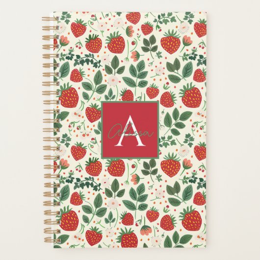 Schattige aangepast aardbeienpatroon planner (Voorkant)