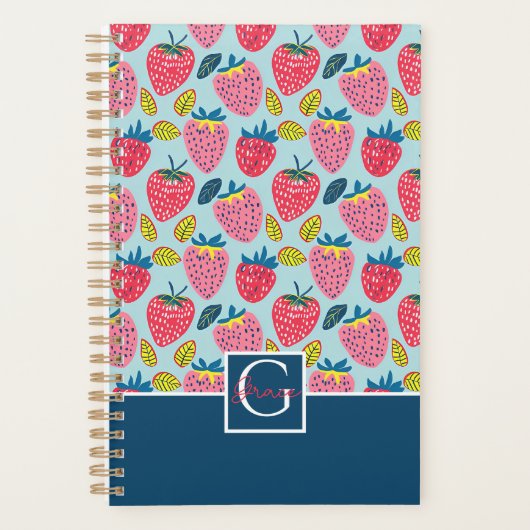 Schattige aangepast aardbeienpatroon planner (Voorkant)