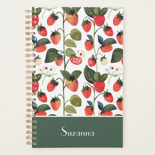 Schattige aangepast aardbeienpatroon planner (Voorkant)