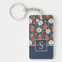 Schattige aangepast aardbeienpatroon sleutelhanger