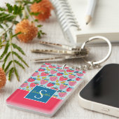 Schattige aangepast aardbeienpatroon sleutelhanger (Voorkant Rechts)