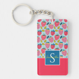 Schattige aangepast aardbeienpatroon sleutelhanger