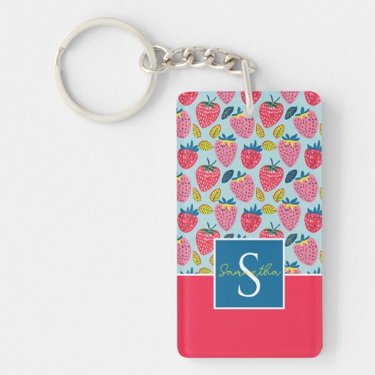 Schattige aangepast aardbeienpatroon sleutelhanger (Voorkant)