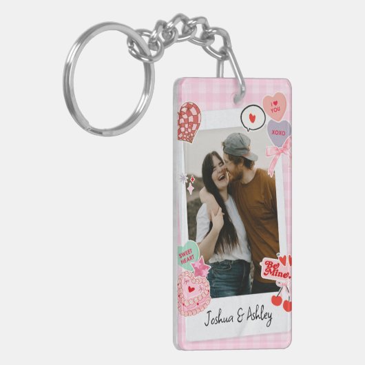 Schattige Aangepast paar Foto's en Tekst Gift Sleutelhanger (Voorkant Links)