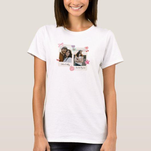 Schattige Aangepast paar Foto's en Tekst Gift T-shirt (Voorkant)