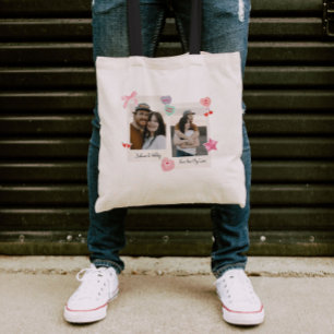 Schattige Aangepast paar Foto's en Tekst Gift Tote Bag