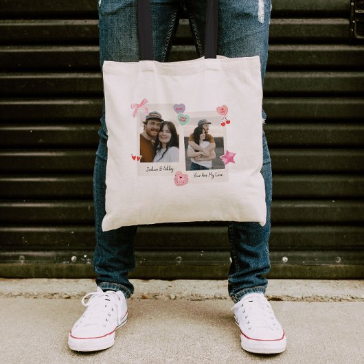 Schattige Aangepast paar Foto's en Tekst Gift Tote Bag