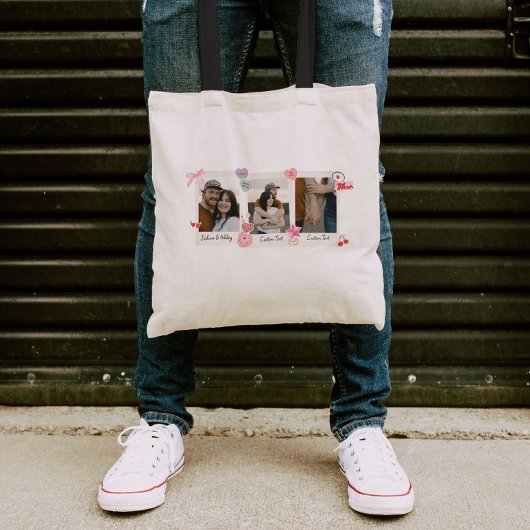Schattige Aangepast paar Foto's en Tekst Gift Tote Bag