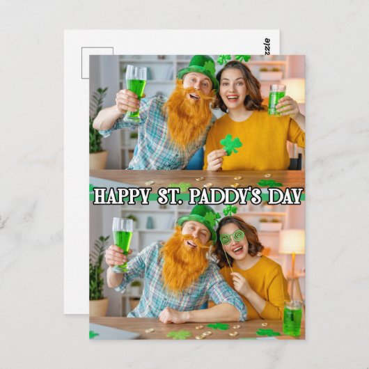Schattige Aangepaste 2-foto's Feestelijke St Paddy Briefkaart (Voorkant / Achterkant)