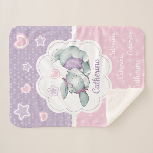 Schattige aangepaste benaming Slapeping Bunny Sherpa Deken (Voorkant (horizontaal))