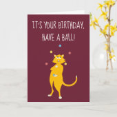 Schattige aangepaste bericht kat jongleren ballen kaart (Gele Bloem)