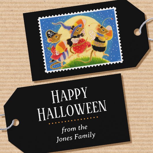 Schattige Aangepaste Candy Corn Muizen Halloween Cadeaulabel
