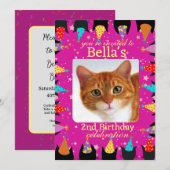 Schattige aangepaste foto roze kat verjaardagsfees kaart (Voorkant / Achterkant)