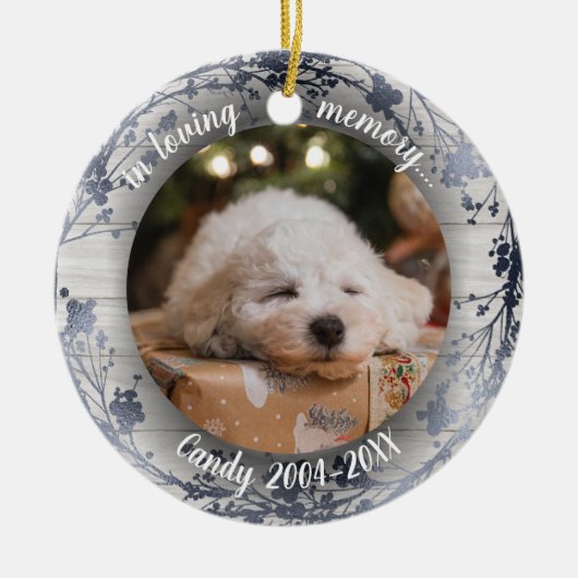 Schattige aangepaste foto van Rustic Pet Memorial Keramisch Ornament (Voorkant)