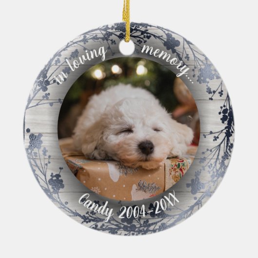 Schattige aangepaste foto van Rustic Pet Memorial Keramisch Ornament (Achterkant)