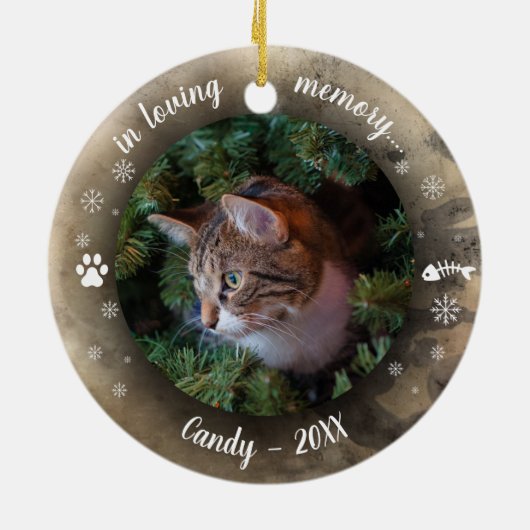 Schattige aangepaste foto van Rustic Pet Memorial Keramisch Ornament (Achterkant)