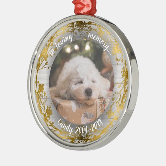 Schattige aangepaste foto van Rustic Pet Memorial Metalen Ornament (Links)