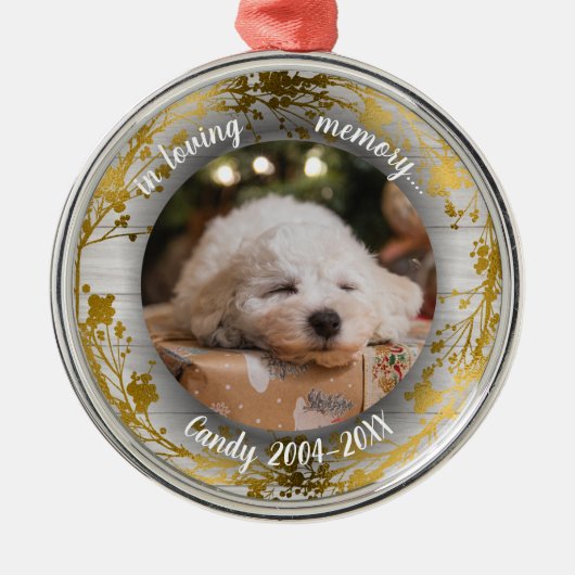 Schattige aangepaste foto van Rustic Pet Memorial Metalen Ornament (Voorkant)