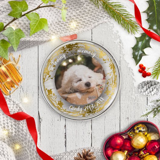 Schattige aangepaste foto van Rustic Pet Memorial Metalen Ornament
