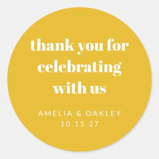 Schattige aangepaste gele trouwdouche bedankje ronde sticker (Voorkant)