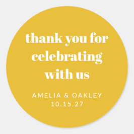 Schattige aangepaste gele trouwdouche bedankt kaar ronde sticker