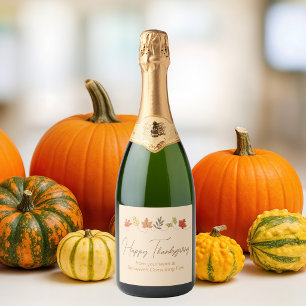 Schattige aangepaste gelukkige Thanksgiving-blader Sparkling Wijnetiket