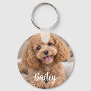 Schattige aangepaste huisdier foto en naam hond sleutelhanger