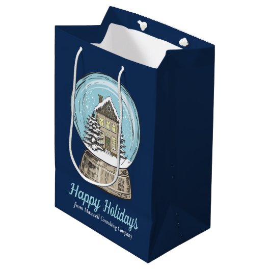 Schattige Aangepaste Kerst Sneeuwbol Navy Blauwe Medium Cadeauzakje (Voorkant Gekanteld)