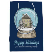 Schattige Aangepaste Kerst Sneeuwbol Navy Blauwe Medium Cadeauzakje (Voorkant)