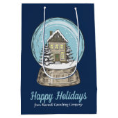 Schattige Aangepaste Kerst Sneeuwbol Navy Blauwe Medium Cadeauzakje (Achterkant)