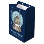 Schattige Aangepaste Kerst Sneeuwbol Navy Blauwe Medium Cadeauzakje (Achterkant Gekanteld)