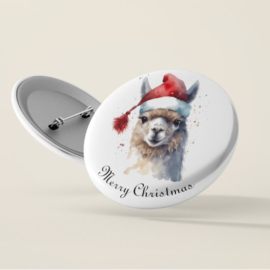 Schattige aangepaste kerstalpaca-illustratie ronde button 5,7 cm