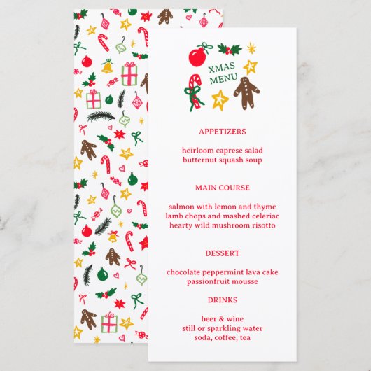 Schattige Aangepaste Kerstmis Kerstvakantie Eetfee Menu (Voorkant / Achterkant)