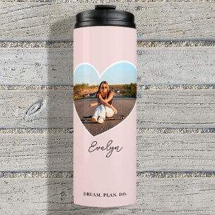 Schattige aangepaste naam foto liefde hart roze thermosbeker