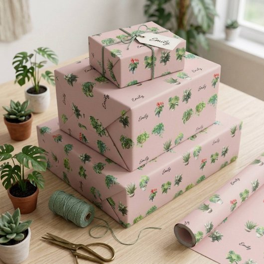 Schattige Aangepaste Naam Plantenliefhebber Cadeaupapier