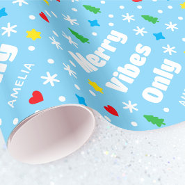 Schattige Aangepaste Naam Vakantie Retro Blauwe Ke Cadeaupapier