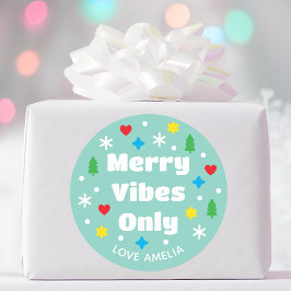Schattige Aangepaste Naam Vakantie Retro Groen Ker Ronde Sticker