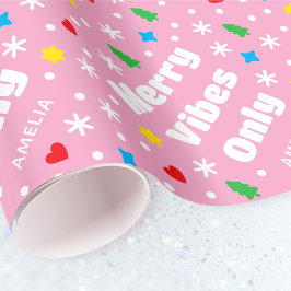 Schattige Aangepaste Naam Vakantie Retro Roze Kers Cadeaupapier