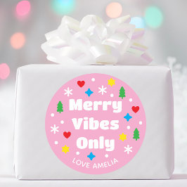 Schattige Aangepaste Naam Vakantie Retro Roze Kers Ronde Sticker