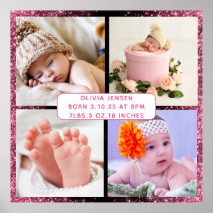 Schattige Aangepaste Pasgeboren Baby Meisje Geboor Poster